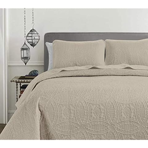 Chezmoi Collection Austin 3-piece Oversized (118"x106") Bedspread Coverlet Set King, Khaki Cover