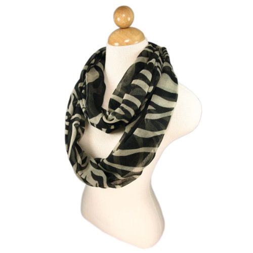 Zebra Animal Print Infinity Loop Fashion Scarf - Gray & Beige Colors Available3