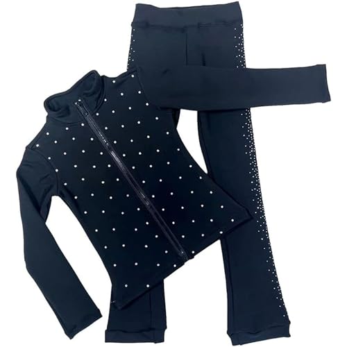LIUHUO Figure Skating Pants Jackets Sets Training Wear Girls Black Shiny Rhinestone Sets