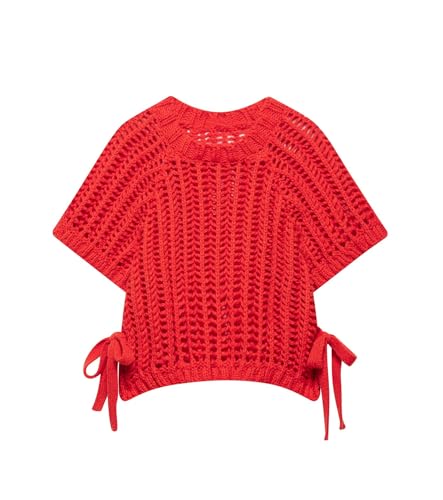 Women Summer Crochet Sweater Vest Side Bow Tie Hollow Out Sweater Short Sleeve Crewneck Pullover Tops - Main Image