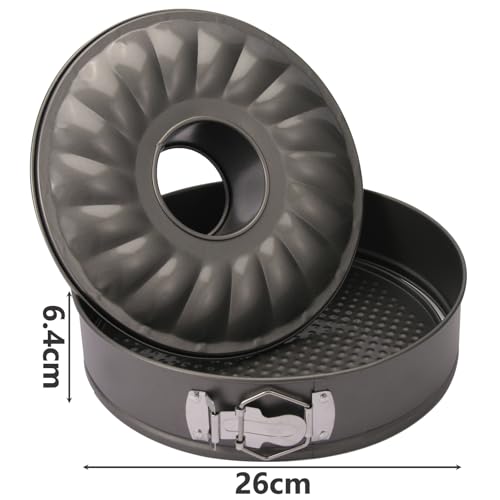 Tortiera Apribile, 26 cm Tortiera con Cerniera e Due Fondi Intercambiabili, 2 Fondi, Teglia con Cerniera, Fondo Salvagoccia, Carbon Steel Rivestito in Antiaderente, Forno Fino a 220°C - immagine 3