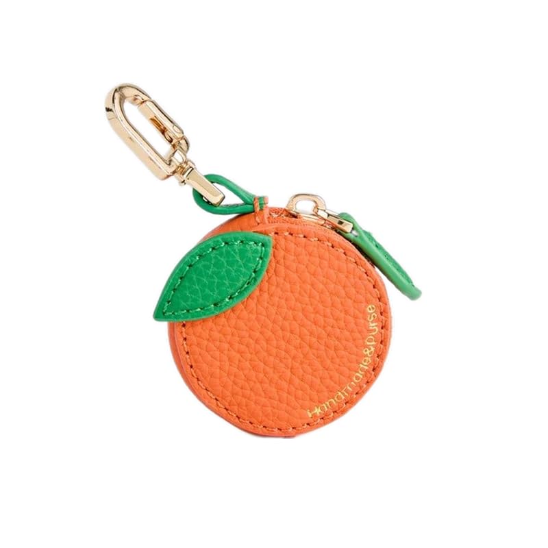 Image of Orange Shaped Coin Purse, Leather Mini Keychain Pouch with AirTag Holder, Cute Bag Charm for Coins & Small Items