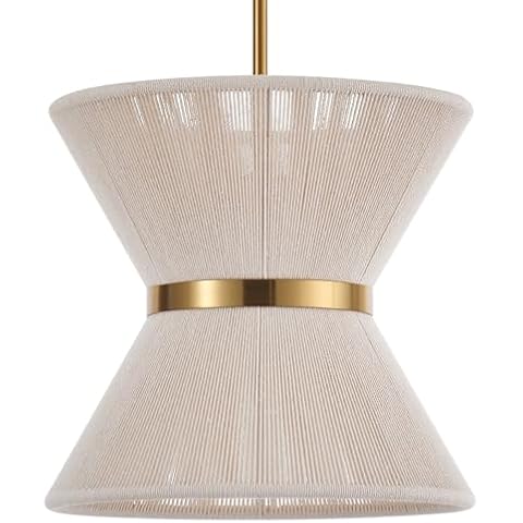 ELYCCUPA Hand Woven Boho Pendant Light Coastal Mini Modern Chandelier Adjustable Transitional Minimalist Pendant Lighting Fixtures for Kitchen Island Dining Room, White, Dia 12.2”, UL Listed Cover