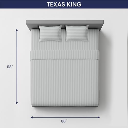 Image of SGI 80 inchx98 inch 4 Pc Texas King Sheet Set 600 TC 18 inch Deep, Light Gray Stripe