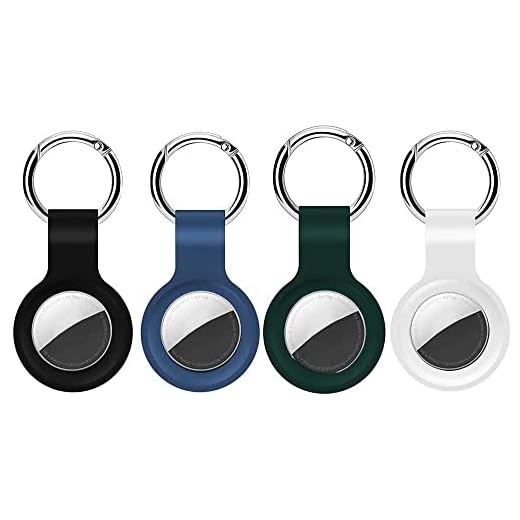 Capa de silicone Air Tag compatível com chaveiro Airtag da Apple, pacote com 4 suportes de etiqueta de ar para capa Airtag, acessórios de chaveiro Air Tag para coleira de cachorro Airtag (branco/preto/azul/verde)