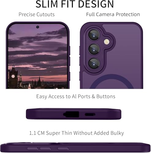 Image of Elzzi Magnetic Magsafe for Samsung S24 5g Case, Upgraded [Full Camera Protection] [Compatible with Magsafe] [Translucent Matte] Shockproof Protective Phone Case for Men & Women - Deep Purple