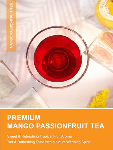 Image of TeeLux Mango Passion Fruit Herbal Tea Bags, Caffeine Free, 100 Count | Tropical Fruit Blend with Hibiscus, Rosehips, Lemongrass & Cinnamon, Natural Mango & Passion Fruit Flavor, Hot or Iced
