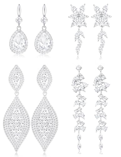 Set de 4 pares de aretes clip on para mujer tono plateado