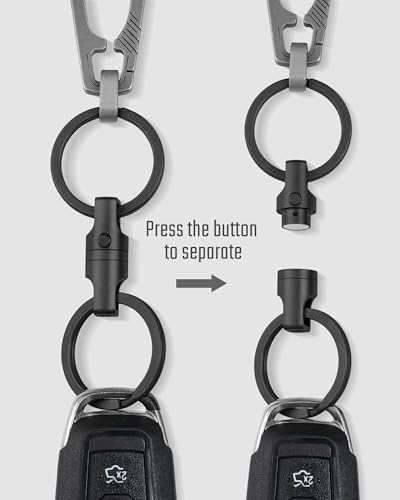 Image of KeyUnity Titanium Magnetic Quick Release Keychain, One-Hand Detachable Connector for Car Keys, USB Drives and EDC, Black, KA45 Large-1 Pack