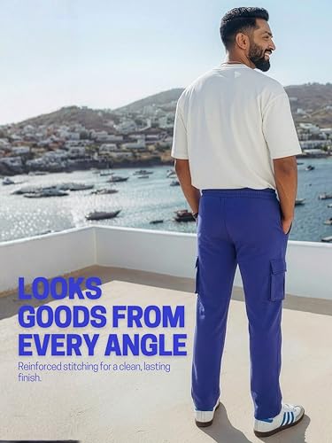 Image of Fflirtygo Mens Cargo Pants Cotton | Track Pants with Zip Pockets | 4 Pocket Joggers | Baggy Lower for Men | Sizes Upto 6XL