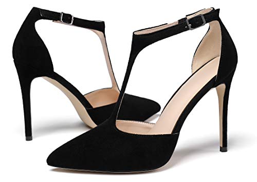 Eldof Women's High Heel Pumps T-Strap Sandals 4" Ankle Strap Heels for Womens3