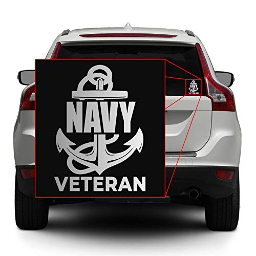 Image of Navy Veteran Anchor [Pick Color /Size] Vinyl Decal Sticker for Laptop /Car /Truck /Window /Bumper (5in x 3.6in, Silver)