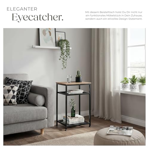 tectake® Beistelltisch Holz und Metall, Couchtisch mit Stauraum auf 3 Ebenen, Tisch Deko Wohnzimmer Möbel, Blumenständer… – Ansicht 5
