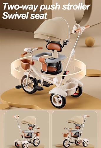 Kinderwagen für Kleinkinder mit Verdeck und Scheinwerfer,Sitz mit hoher Rückenlehne,Geländer und Sicherheitsgurt,Dreirad mit Schwenksitz,Kinder-Dreirad 2–6 Jahre,Titanräder,doppelte Hinterradbremse – Bild 4