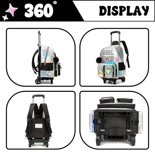 Image of HTgroce Rolling Backpack with Wheel,School Backpack for Kids Girl Roller Schoolbag Wheeled Backpacks Set Carry-on Luggage,Black