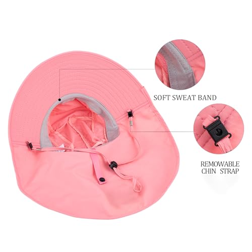 Image of Kids Sun Hat UPF 50+ Boy Girl Protection Hat Wide Brim Beach Hats with Mesh and Adjustable Chin Strap