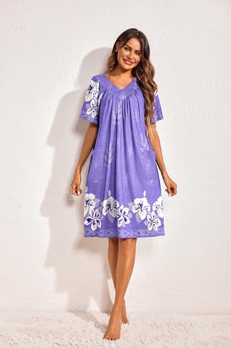 Image of Ekouaer Womens House Dress Floral Print Nightgown with Pockets Mumu Dress