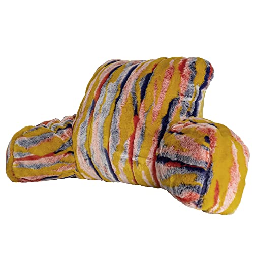 Bytide Do-It-Yourself Multi Jacquard Rabbit Faux Fur Backrest Reading Bed Rest Pillow With Arms For Sitting In Bed, Removable Cover & Filling Seprated Set, Need Assembly, 20" X 18" X 17", Orange Multi #TOP3