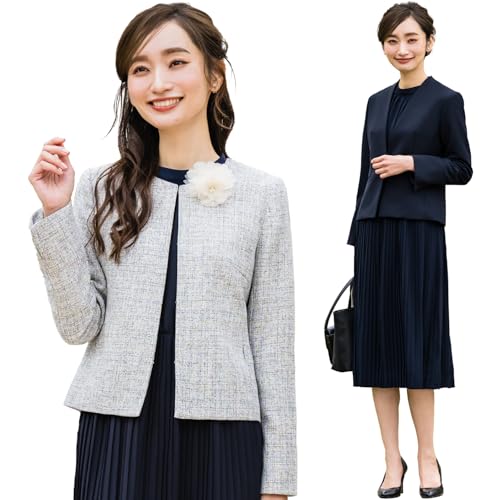 [ELENA] エレナ スーツ レディース ママ 洗える ワンピーススーツ 3点セット [ジャケット2点 ハイネックワンピース] プリーツ セレモニースーツ 入学式 (210516) 11号(AR) ネイビー