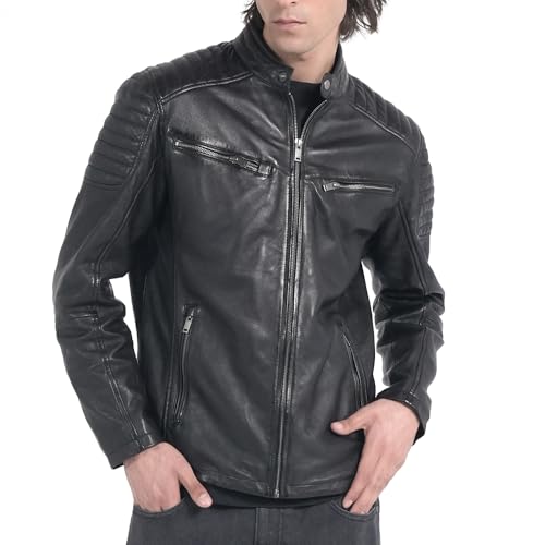 Men's Quilted Biker Leather Jacket – Moto Style Jacket, Rugged Racer Motorcycle Jacket for Men Premium Fit and Feel.