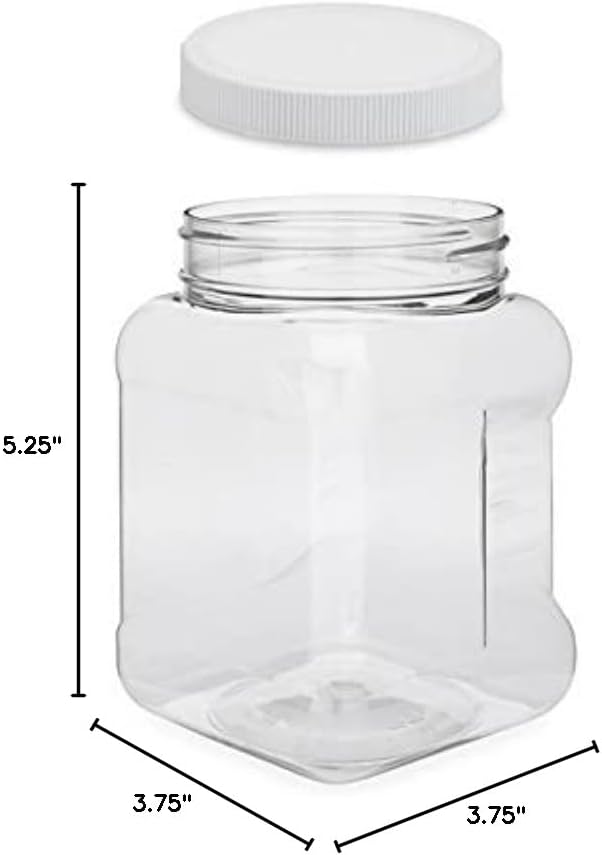 Miniatura 4 de Tarros de plástico de 32 onzas con mango cuadrado (paquete de 4) recipientes de plástico PET transparente con tapas blancas acanaladas