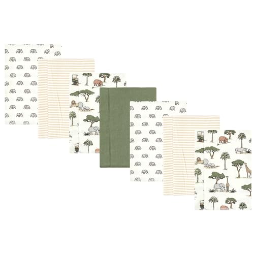 Image of Hudson Baby Unisex Baby Cotton Poly Flannel Burp Cloths, Going On Safari 7-Pack, One Size