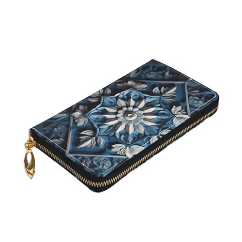 Portefeuille en cuir motif art folklorique bleu une idée cadeau unique