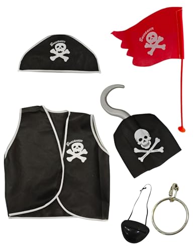Image of BookMyCostume Pirate Costume Accessory Set Collection - Role-Play Outfit, Captain Vest, Hat & Themed Props for Kids - Ideal for Halloween, School Annual Day, Theme Parties & Return Gifts | 6-12 Yrs