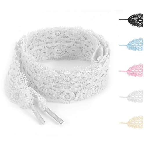 NDTEZUGT 3cm Lace Breit Schnürsenkel Flache Hohle Blumenspitze Spitzen Elastische Lace Schnürsenkel für Mädchen Damen (Weiß 54/140cm)