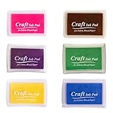 JZTang 6 Pcs Craft Ink Pad, Washable Ink Pads Multicolor Ink Pads for Rubber Stamps, Paper, Scrapbooking, Wood Fabric, 6 Unique Pure Colors