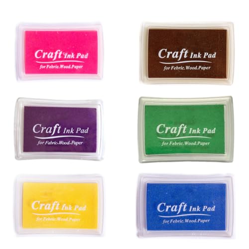 JZTang 6 Pcs Craft Ink Pad, Washable Ink Pads Multicolor Ink Pads for Rubber Stamps, Paper, Scrapbooking, Wood Fabric, 6 Unique Pure Colors