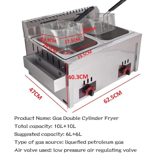 Fett-Fritteusen-Korb, kommerzielle Friteuse 10Lx2 Gas-Fritteuse Doppel-Fritteuse mit großem Fassungsvermögen Edelstahl-LPG-Fritteuse mit 2 Körben und Deckeln für Home Kitchen Restaurant – Bild 3