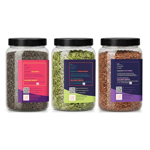 Image of LILA DRY FRUITS Seeds Combo Pack Chia Pumpkin Flax Seeds 100 g x 3 | Raw Mixed Seeds Pack for Healthy Snacking, Smoothies, Salads, Breakfast & Daily Nutrition Perfect for Gifting