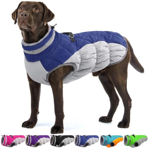 Image of Waterproof Large Dog Coat, Warm Dog Jacket with Harness Built in 2XL