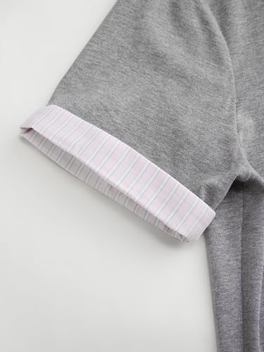 CIDER Mini Dress Collar Stripe Pleated Short Sleeve Knit Fabric Regular Fit Middle Waist Casual Dress3