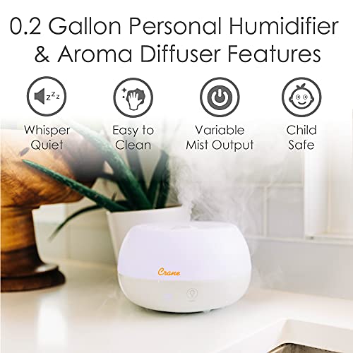 Crane Personal Ultrasonic Cool Mist Humidifier And Aroma Therapy Diffuser, For Home Bedroom Hotels Travel And Office, 0.2 Gallon, Filter Free, White #TOP3