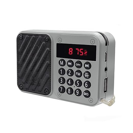 Image of M7 Pocket Blast FM Radio with Bluetooth Speaker with Powerful Sound, 6w-12 Hours (Tupe C Charging) and Number Pad (AUX, SD Card, USB Input (AUX, SD Card, USB Input) (M-7 Grey)