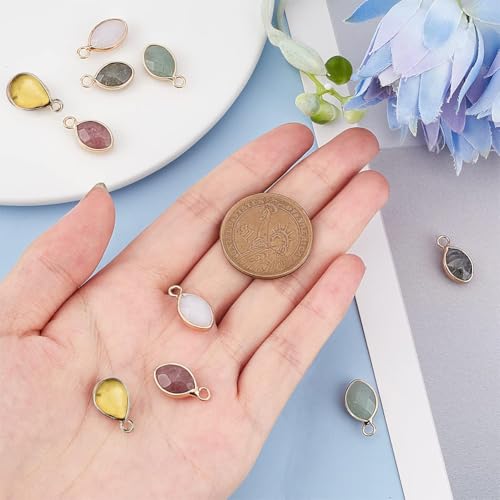 nbeads 10 Stück Natürliche Edelstein Anhänger, 5 Materialien Stein Charms Facettierte Teardrop-Stein-Anhänger Mit Goldener Messing-Open-Back-Lünette Für Die Schmuckherstellung, Bohrung: 2 mm