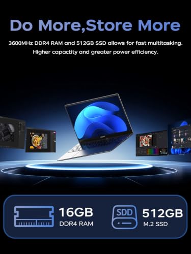Image of KAIGERR Laptop, 2026 New Laptop Computer with Intel Quad-Core Processor(Up to 3.4GHz), 16GB RAM 512GB NVMe SSD, 15.6 inch FHD Display, Windοws 11 /Student /Business Laptop, HDMI, USB3.2, Long Battery Life