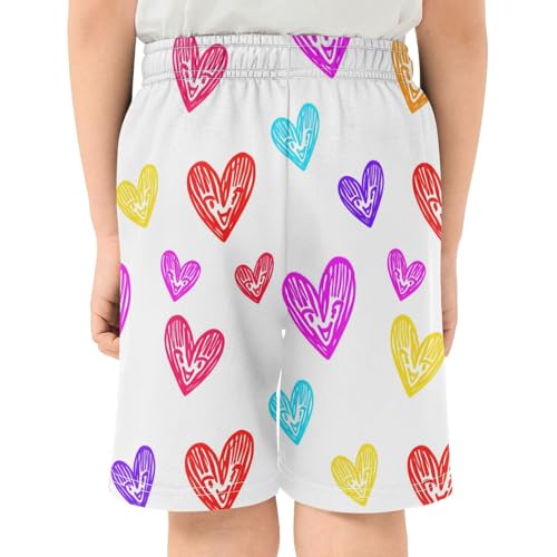 J JOYSAY Smiling Heart Shape White Boys Athletic Shorts Kids Youth Casual Shotrs with Elastic Waistband Pockets3