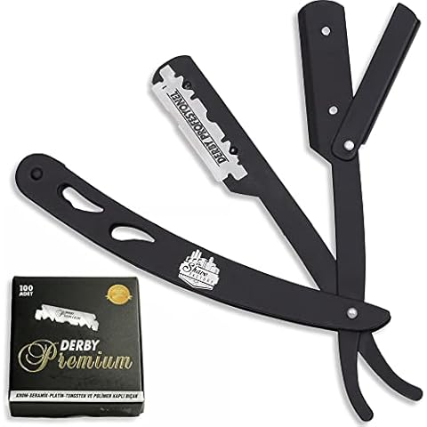 The Shave Factory Straight Edge Razor Kit - Straight Razor Kit - Straight Edge Razor, Straight Razors for Men from The The Shave Factory (Black / 100 Derby Premium Single Edge Razor Blades) Cover