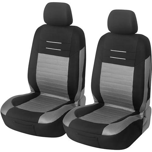 Upgrade4cars Autositzbezüge Set für die Vordersitze Version 2026 | Auto-Schonbezüge Universal in Grau für Fahrersitz & Beifahrer | Autozubehör Innenraum Deko