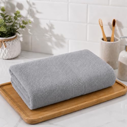 Image of 100% Pure Cotton Bath Towel for Men & Women | 380 GSM Ultra Soft, Highly Absorbent & Quick Dry Bath Towel | Large 55 x 28 Inch Matty Terry Towel for Bathroom, Gym, Travel & Daily Use | Light Grey