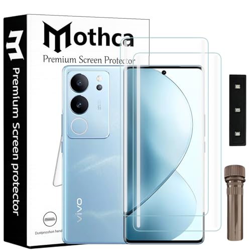 Image of Mothca Curved UV Tempered Glass Screen Protector for Vivo V29 / V29 Pro | Transparent | Pack of 2 | Borderless Full Screen Coverage with UV Installation Kit