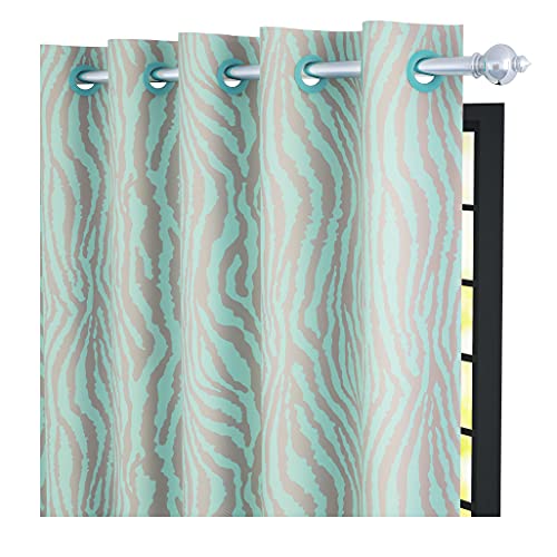 Image of Story@Home Bloom Collection Polyester Jacquard Lavish and Modern Rich Animal Print 2 Piece Eyelet Ring top Door Curtain for Bedroom and Hall - 7 Feet, Turquoise