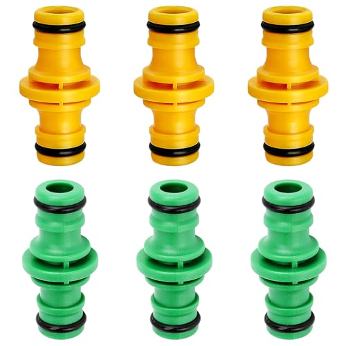 6 Pcs Double Male Hose Connector Hose End Connectors Leak-Proof and Durable Garden Connector Extender for Join Garden Pipe Tube and Gardens Irrigation System (Yellow Green)