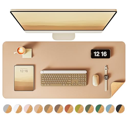 YSAGi Double-Sided Desk Pad, 31.5"x15.7"Leather Desk Mat, Eco Cork Desk
