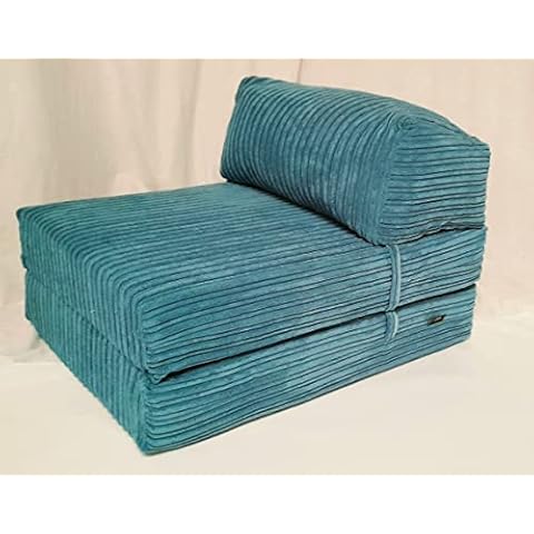 Gilda | Futon Z Single Chair Bed (Jazz Cushion) - Deluxe Ocean Cord Fold Out Chair With Bounce Back Fibre Blocks Premium Block Work Range (Soft & Snugly)(Teal) Cover