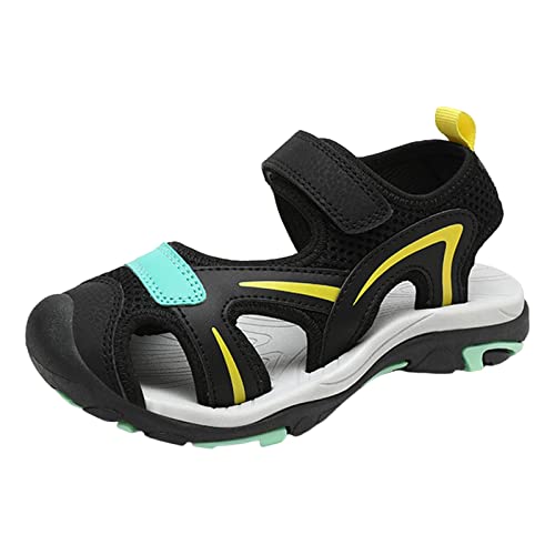 SND - Zapatos para niños, cómodos y suaves, ligeros, para niños, informales, sandalias de moda, zapatos de playa para estudiantes, zapatos de playa para niñas, calcetines de forro polar, Amarillo, 31