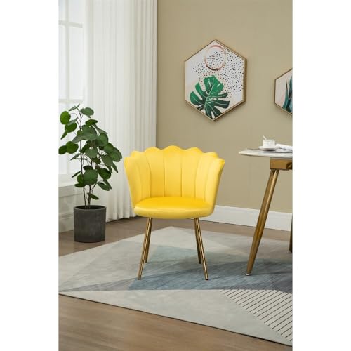 Image of Set of 2 Accent Chair for Living Room | Modern Armchair in Soft Velvet Fabric with Sturdy Legs | Premium Chair for Home Living Room Bedroom Restaurent | (Flower Design, Yellow)